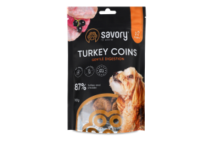 Ласощі д/цуценят Монетки з індичкою 100г д/п Savory