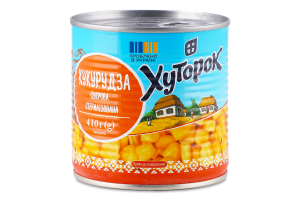 Кукуруза сахарная стерилизованная с сахаром и подсластителем Хуторок ж/б 410г