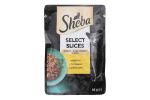 Корм консервований для дорослих котів З куркою у соусі Select Slices Sheba д/п 85г