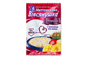 Каша овсяная быстрого приготовления с ананасом и манго с подсластителями Вівсянушка м/у 40г