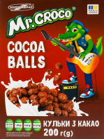 Завтраки сухие глазированные сахарной глазурью Шарики с какао Mr. Croco к/у 200г