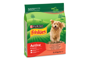 Корм сухий повнораціонний для дорослих собак з яловичиною Active Friskies м/у 2.4кг
