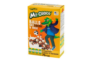 Сніданки сухі глазуровані цукровою глазур'ю з какао та молоком Кульки мікс Mr. Croco к/у 75г