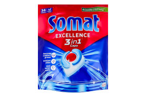Засіб для миття посуду в посудомийних машинах у формі капсул 3в1 Excellence Somat 34шт