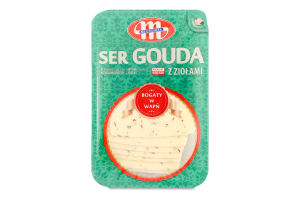 Сир 45% твердий сичужний нарізаний Гаунда з зеленню Mlekovita лоток 150г