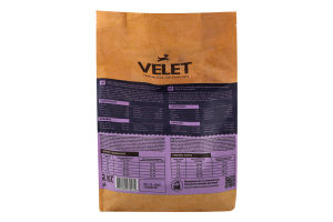 Корм д/дорослих собак малих порід Преміум беззерновий з телятиною сухий 2кг Velet