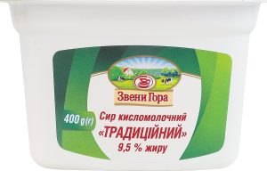 Сир кисломолочний 9.5% Традиційний Звени Гора лоток 400г