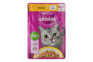 Корм консервированный полнорационный для взрослых котов С курицей в желе Whiskas д/п 85г