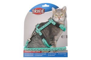 Шлея з повідцем д/котів нейлон з малюнком 10мм 27-45см Trixie