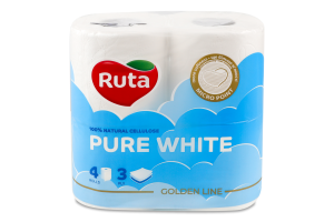 Бумага туалетная 3-х слойная Pure White Ruta 4шт
