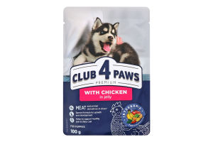 Корм консервований повнораціонний для цуценят З куркою в желе Premium Club 4 Paws д/п 100г