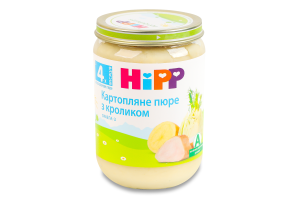 Пюре м'ясо-овочеве для дітей від 4міс картопляне з кроликом гомогенізоване стерилізоване Hipp с/б 190г