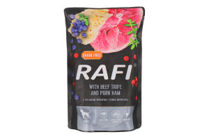 Корм д/собак з яловичими шлунками та шинкою 500г пауч Рафі