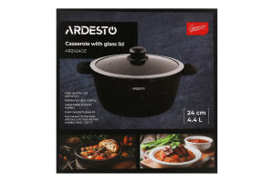 Каструля Gemini Anzio 4,4л чорний алюміній з скляною кришкою Ardesтo