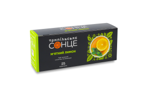 Чай зелений байховий дрібний з м'ятою та ароматом лимона М'ятний лимон Трипільське Сонце к/у 25х1.5г