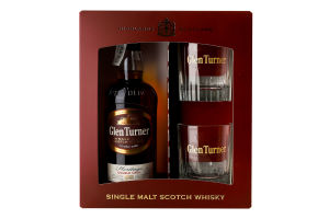 Набір Віскі 40% 0,7л+Cклянка 300мл 2шт коробка Glen Turner
