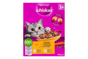 Корм сухой полнорационный для взрослых котов с курицей Whiskas к/у 300г
