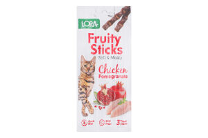 Ласощі д/дорослих котів Fruity Sticks з куркою та гранатом 3*5г Lora