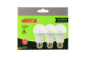 Лампа LED ЕКО A60 15W E27 4000K 3шт Eurolamp