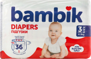 Трусики-подгузники для детей 4-9кг 3 Bambik 36шт
