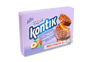 Печиво-сендвіч «Super Kontik» зі смаком фундука молочний фас. 270г