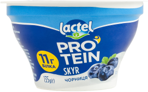 Йогурт високобілковий нежирний з наповнювачем чорниця Скір Протеїн Lactel ст 135г