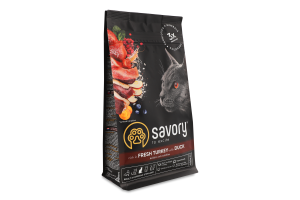 Корм д/стерилізованих котів з індичкою та качкою сухий 400г Savory