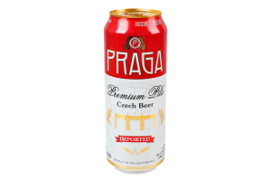Пиво 0.5л 4.7% світле фільтроване солодове пастеризоване Premium Pils Praga з/б