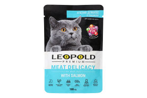 Корм консервований для котів з лососем М'ясний делікатес Premium Leopold д/п 100г