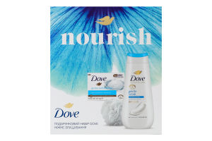 Набор подарочный Гель для душа 225мл + Крем-мыло 90г + Мочалка банная Нежное отшелушивание Dove 3шт
