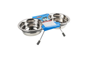 Миска д/собак 2*450мл метал подвійна з шумопоглинаючими кільцями на металевій підставці Тріксі
