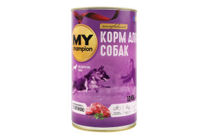 Корм консервований повнораціонний для дорослих собак Шматочки в соусі з телятиною My Champion з/б 1.24кг