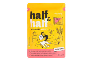 Корм влажный полнорационный для взрослых котов с говядиной и морковью в желе Premium Half&Half д/п 85г