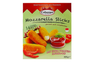 Палочки сырные 45% Моцарелла с томатом и паприкой Coburger к/у 300г
