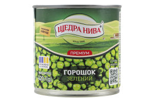 Горошек зеленый консервированный стерилизованный Премиум Щедра нива в/с ж/б 420г