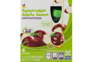 Ahold Squeezable Apple Sauce Pouches Unsweetened - 4 CT