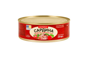 Сардина балтийская стерилизованная в томатном соусе Даринка ж/б 240г