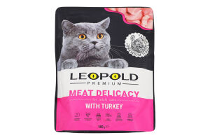 Деликатес мясной для взрослых котов с индейкой Premium Leopold д/п 500г