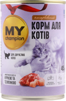 Корм д/котів Шматочки з куркою та телятиною в желе 415г ж/б My Champion