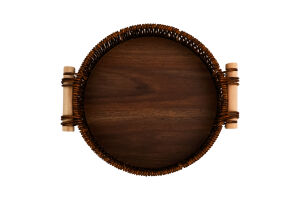 Таця плетена з ручками бамбукове дно 20см