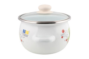 Каструля Лайм біла 2,5л емальована сферична з н/ж обідком та скляною кришкою І61911/2 Ідилія