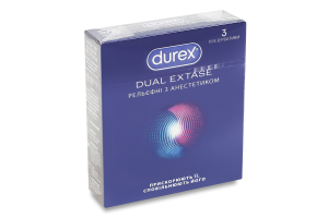 Презервативы латексные рельефные с анестетиком с силиконовой смазкой Dual extase Durex 3шт