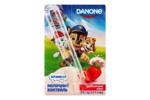 Коктейль молочный 2.5% стерилизованный Клубничный Paw Patrol Danone т/п 212г