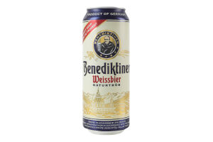Пиво 0.5л 5.4% світле пшеничне нефільтроване пастеризоване Weissbier Benediktiner з/б