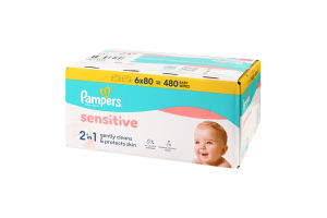 Салфетки влажные детские Sensitive Pampers 6х80шт