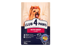 Корм д/дорослих собак Premium з яловичиною в желе 100г пауч Club 4 Paws