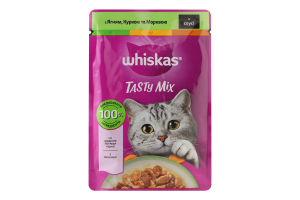 Корм консервований повнораціонний для дорослих котів З ягням куркою та морквою в соусі TastyMix Whiskas д/п 85г