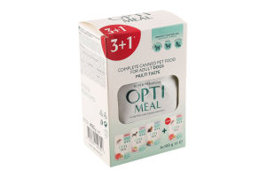 Корм консервированный полнорационный для взрослых собак Multi Taste Super Premium Optimeal к/у 4х100г