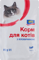 Корм консервированный полнорационный для взрослых котов с говядиной Aro д/п 85г