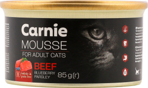 Корм д/дорослих котів Мус з яловичиною чорницею петрушкою та желе 85г ж/б Carnie